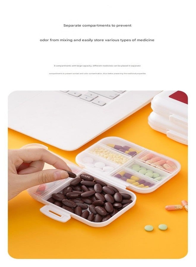 Shrux علبة حبوب شروكس ذات 8 أقسام | حافظة أدوية محمولة | علبة تخزين أقراص وفيتامينات مناسبة للسفر | خالية من مادة BPA، مقاومة للرطوبة، تصميم بقفل آمن (أبيض وأحمر، 11 × 7 × 3 سم) - Image 4